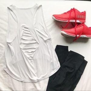 White open back detail cropped workout tank